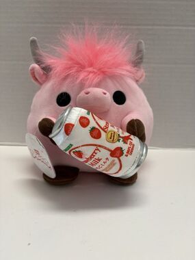 Snackles Ross the Pink Highland Cow & Strawberry Milk Plush 8" Series 3 NWT